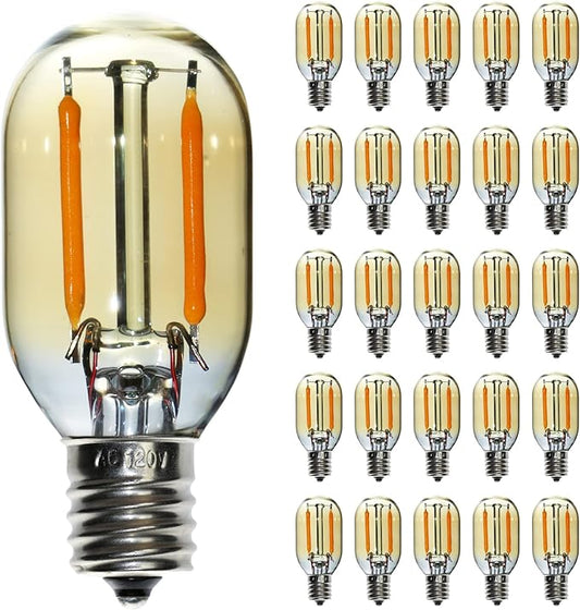 25 pcs T22 Small Filament LED Bulb, Warm Light 1W Equals 5W7W10W Edison Small Light Bulbs, E12 Base Amber Glass Bulb for Night Light String Light - Bloomnest