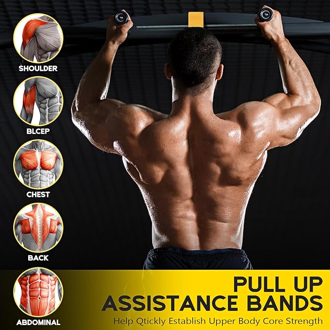 Pull Up Assistance Bands, Adjustable Heavy Duty Resistance Band for Pull Up, 3 Pull Up Bands, Comfortable Fabric Feet/Knee Rest, Assistance Bands for Pull-Up, Home Fitness, Body Stretching - Bloomnest