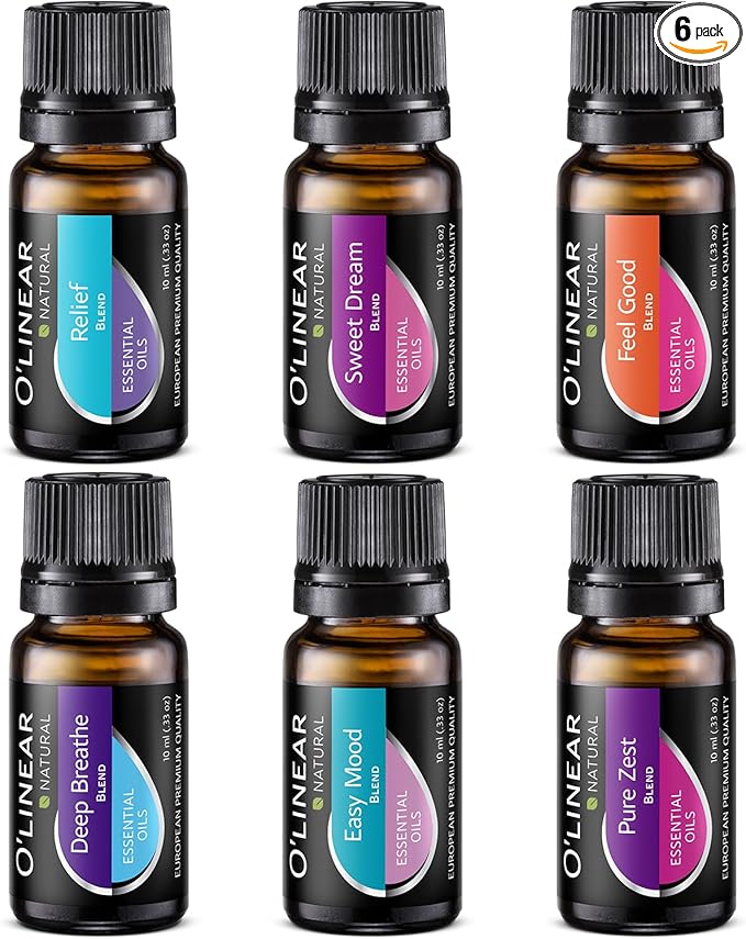O'linear Essential Oils 6 Blends Set - Perfect for Humidifiers and Diffusers, Aromatherapy Diffuser Oils Scents, Essential Oil Kit for Home Use, Essential Oil Pack with Various Scents - Bloomnest