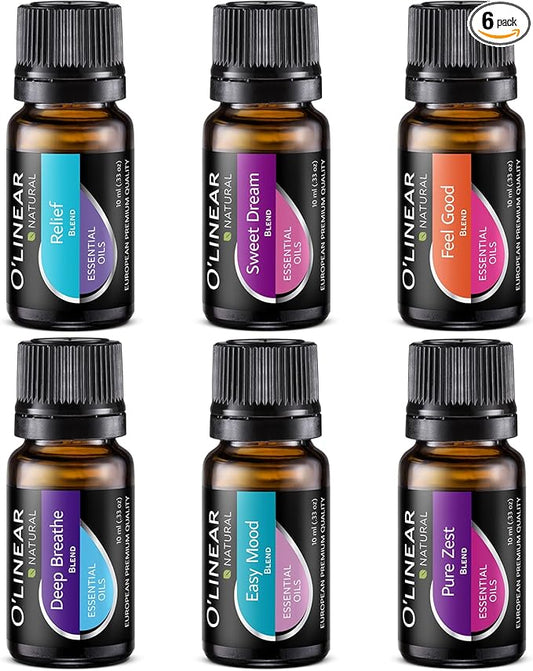 O'linear Essential Oils 6 Blends Set - Perfect for Humidifiers and Diffusers, Aromatherapy Diffuser Oils Scents, Essential Oil Kit for Home Use, Essential Oil Pack with Various Scents - Bloomnest