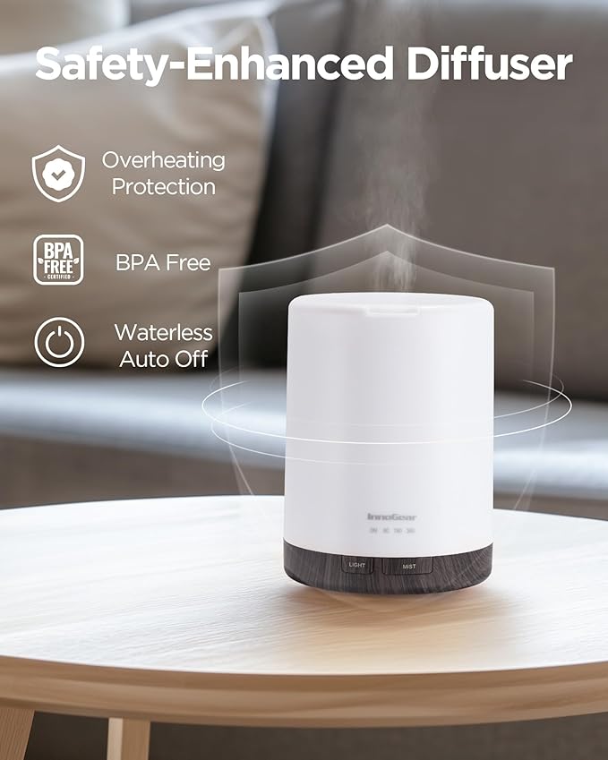 InnoGear 300ML Essential Oil Diffuser, Premium 5-in-1 Ultrasonic Aromatherapy Diffusers Scent Humidifier Aroma Diffuser Vaporizer Auto-Off Timer for Room Office Home, Brown, Medium - Bloomnest