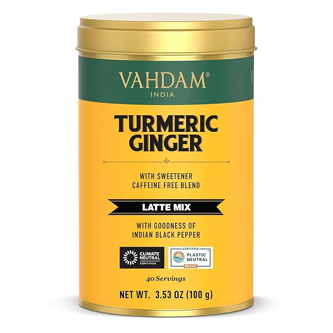 VAHDAM, Golden Milk Powder/Turmeric Ginger Latte Mix (100g, 40 Cups) Caffeine-Free | Powerful Curcumin, Turmeric Powder & Ginger | Brew Hot/Iced Tea - Bloomnest