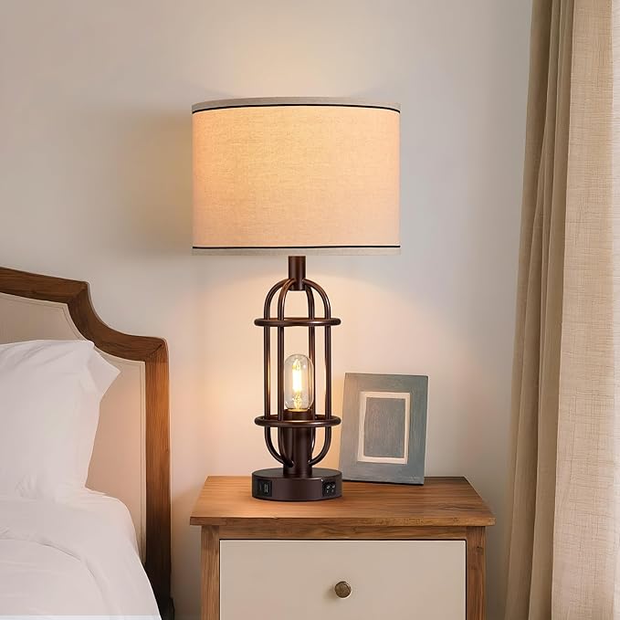 Living Room Lamps Set of 2, 22.3" Farmhouse Table Lamp for Bedroom, Vintage Lamps for Night Stands with USB Ports, Oil Rubbed Bronze - Bloomnest