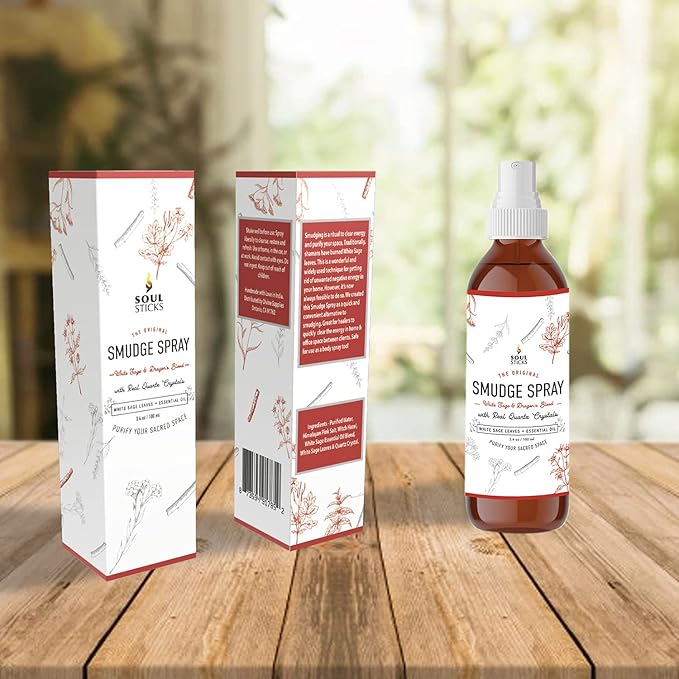 SOUL STICKS White Sage & Dragon’s Blood Smudge Spray – 3.5oz Smokeless Energy Mist with Quartz Crystals – Protective Smudging Spray for Aura Cleansing & Home Energy Clearing SoulSticks