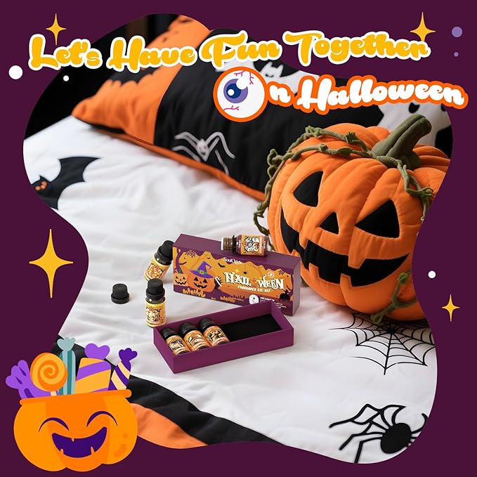 Halloween Fragrance Oils Set, Essential Oil for Diffuser, Diffuser Oil, Use for Soap Candle Making,Caramel Apples, Pumpkin Pie, Candy Corn, Halloween Cookies, Popcorn Balls, Snickers Bars - Bloomnest
