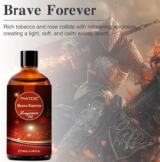 PHATOIL Brave Forever Fragrance Oils for Aromatherapy, 3.38FL.OZ Diffuser Oils for Home, Perfect for Aromatherapy, Humidifiers, Yoga, DIY Candle and Soap Making - 100ml - Bloomnest