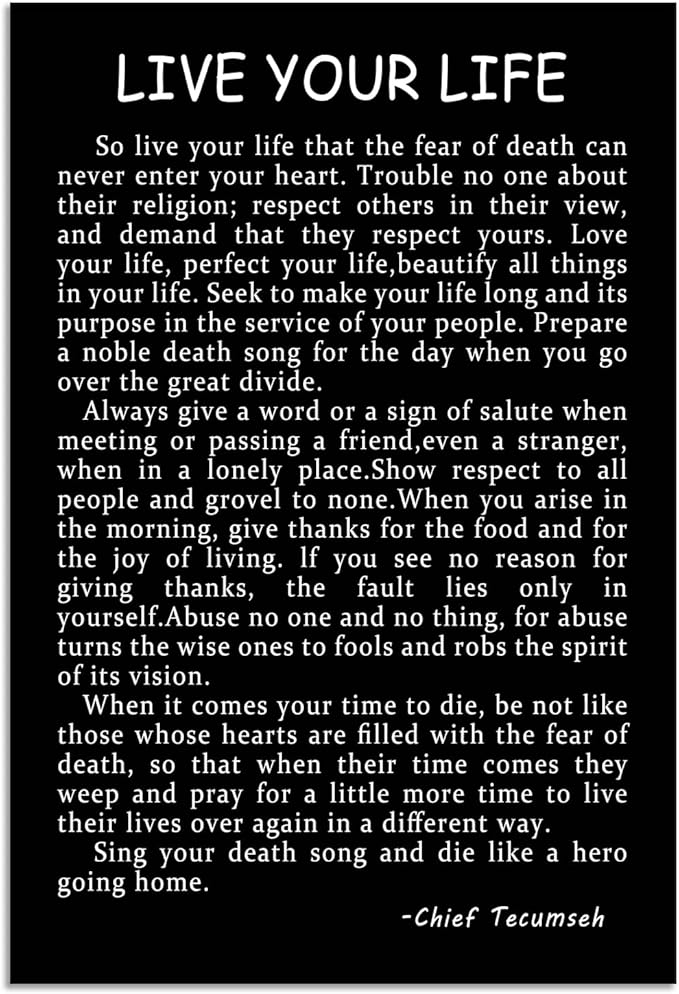 Chief Tecumseh Live Your Life Motivational Wall Art Printed Modern Artwork Inspirational Canvas Poster for Living Room Hallway Office Home Decor Stretched and Framed [24" W X 36" H] - Bloomnest