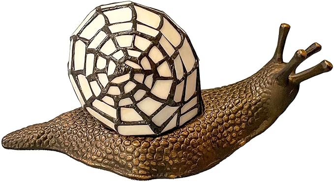 Bieye L10988 Land Snail Tiffany Style Stained Glass Accent Table Lamp for Home Decoration (White, 10" D x 5" W x 5" H) - Bloomnest
