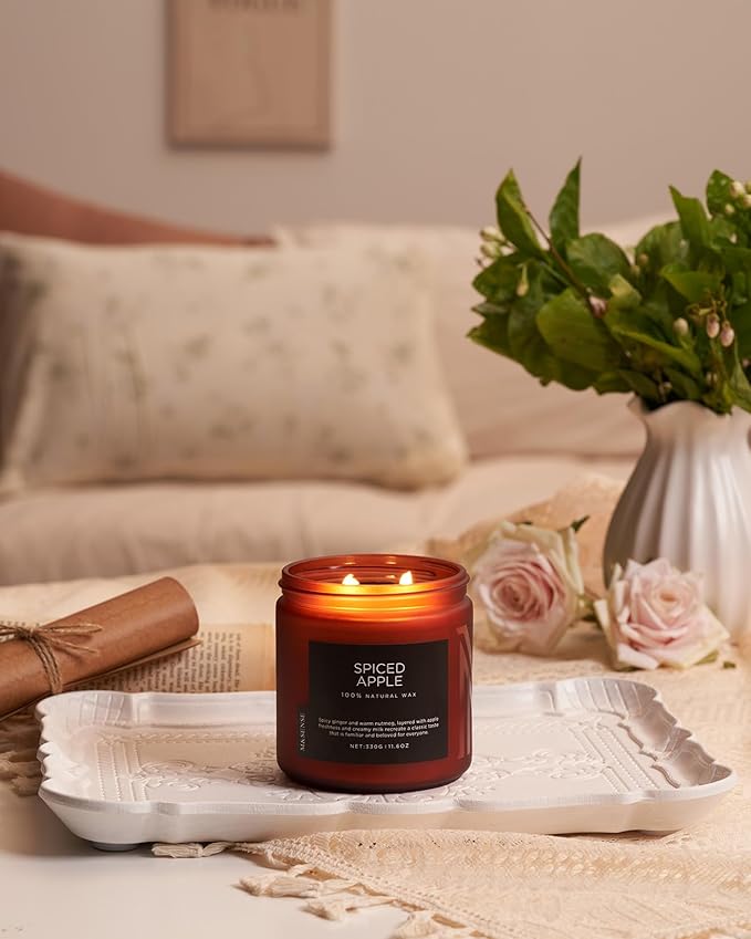 M&SENSE Spiced Apple 2 Wick Fall Scented Candle, 11.6oz Natural Soy Wax Candle for Autumn Decor, Up to 70 Hours Burn Time, Strong Fall Scented Candle Gift for Christmas Holiday Celebration - Bloomnest