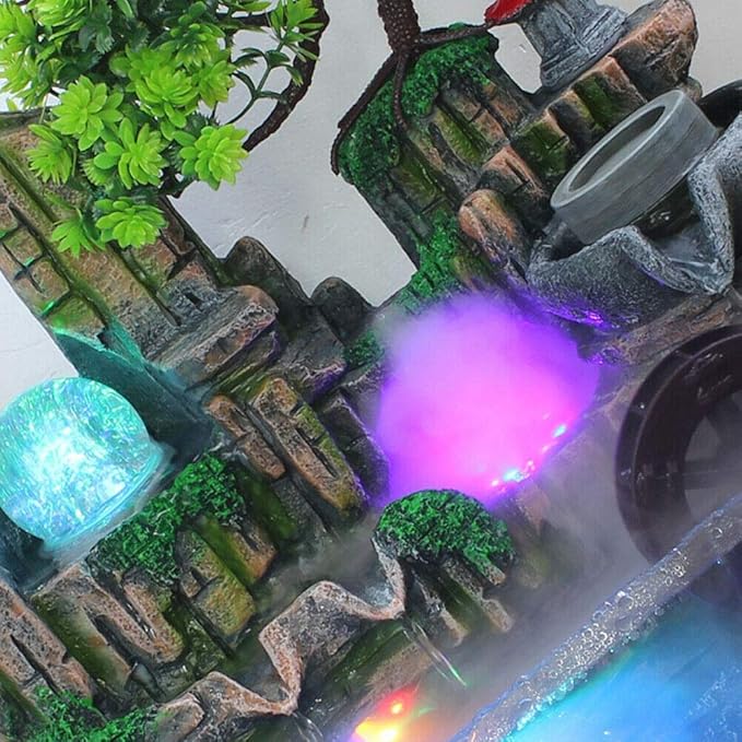 Tabletop Fountain Decorations,Tabletop Fountain Indoor Humidifier with Rockery Mountain Waterfalls,Goldfish,Light,Resin Rockery Crafts Gift Fountain for Home Office Bedroom Desk Ornaments