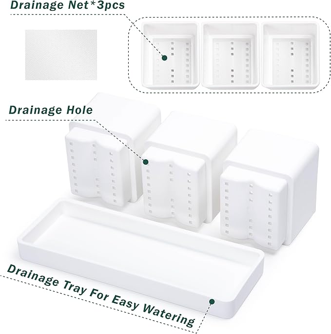 D'vine Dev Herb Garden Planter Set, Plastic Plant Pots with Drainage and Saucer, Indoor Succulent Cactus Vegetable Pot for Windowsill, Garden Balcony, White, Set of 1, 76-V-A-1 - Bloomnest