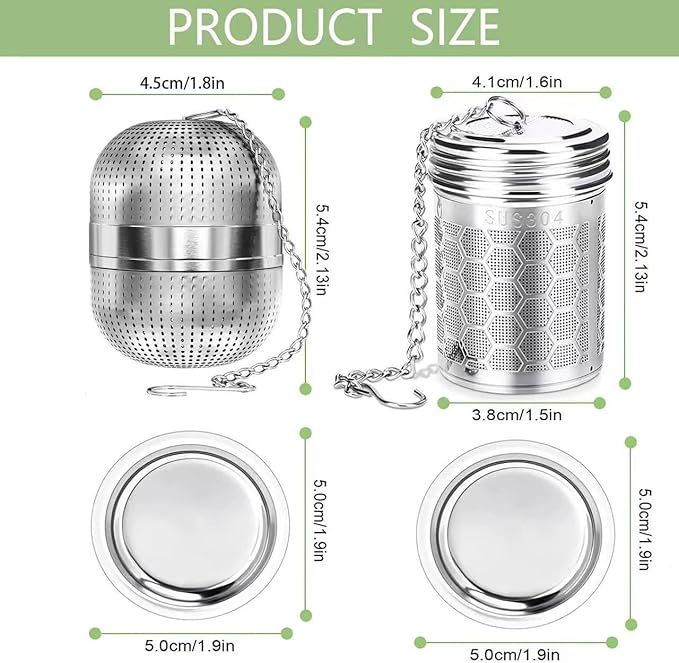 Tea Strainer Tea Infuser for Loose Tea, Tea Steeper 304 Stainless Steel Tea Mesh Strainer with Lid and Drip Tray, 2 Pack Tea Diffuser with Chain Hook, Tea Ball to Brewing Steeping Loose Leaf - Bloomnest