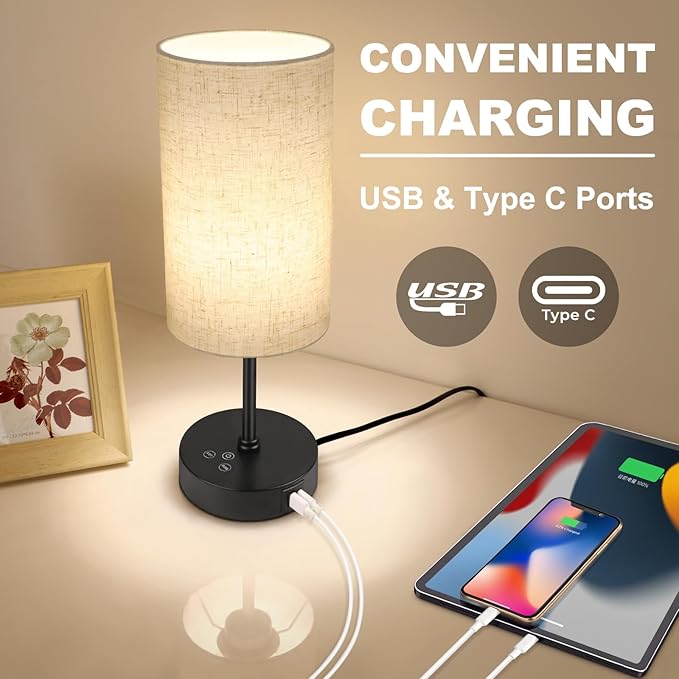 Unicozin Table Lamp Set of 2, 3 CCT 3000K/4500K/6500K & RGB Color Changing, Stepless Dimmable Small Bedside Lamp for Reading, Ambience Nightstand Light for Home Decor Party, Beige Shade - Bloomnest