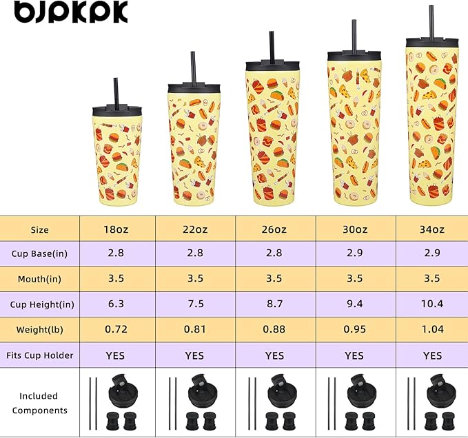 BJPKPK 34oz Skinny Tumbler With lid And Straw Stainless Steel Travel Coffee Mug Insulated Tumblers Cups,Yummy - Bloomnest