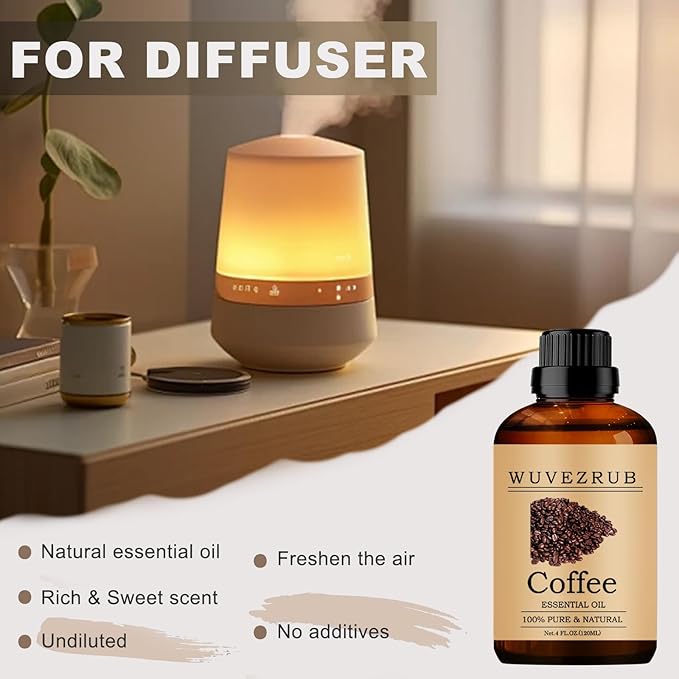 Coffee Essential Oil 120ML, 100% Pure and Natural for Aromatherapy Diffuser - 4 Fl Oz WUVEZRUB