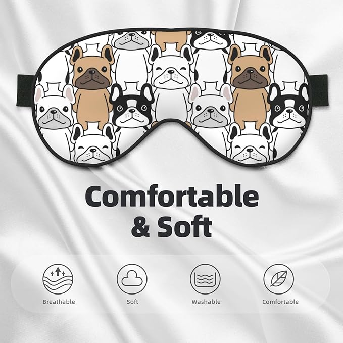 Sleep Eye Mask Cute Cartoon Bulldog Sleep Mask for Women Men Comfortable Eye Mask with Adjustable Strap Soft Eye Cover Blindfold for Travel Yoga Nap Shift Work - Bloomnest