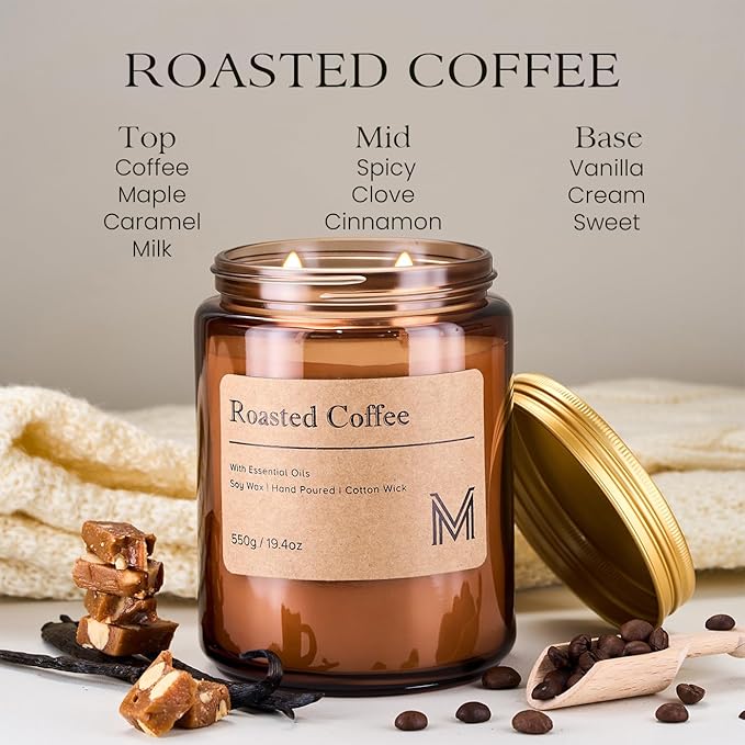 M&SENSE Roasted Coffee Home Scented Candle | 19.4oz, 117-Hour Burn | Natural Organic Soy Wax | Long-Lasting for Stress Relief and Gifting | for Bedroom，Relaxing SPA，Office - Bloomnest