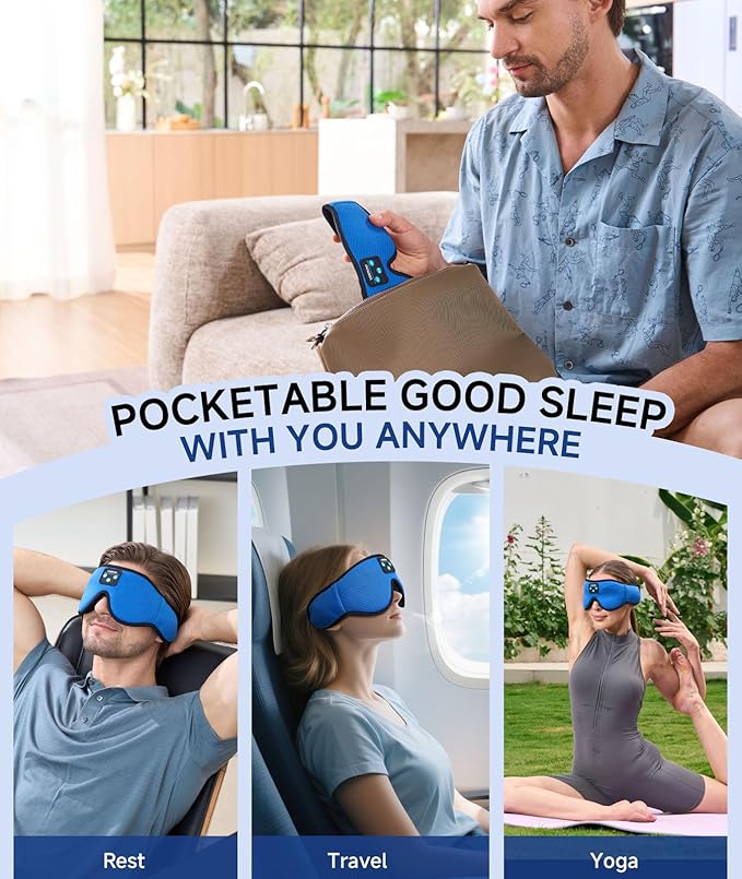 Voerou Sleeping Headphones 3D Eye Mask, Sleep Mask Bluetooth Headphone with Ultra-Thin Stereo Speakers, Sleep Headphones for Side Sleepers Office Nap Air Travel Meditation Gifts for Unisex - Bloomnest
