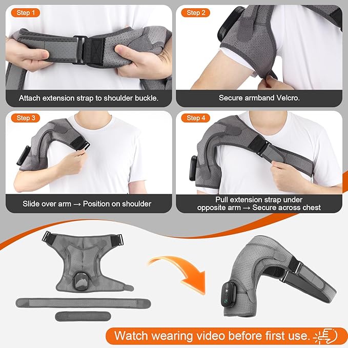 Cordless Shoulder Heating Pad, Heated Shoulder Wrap with Massage, Heated Shoulder Brace for Rotator Cuff, Shoulder Massager for Pain Relief Deep Tissue(Gray) - Bloomnest