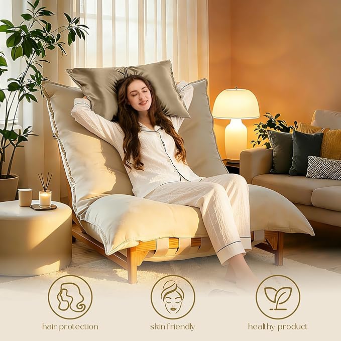 ZIMASILK 100% Pure Mulberry Silk Pillow Cases for Hair and Skin, Soft, Hypoallergenic & Smooth, Both Sides Grade 6A Silk, with Hidden Zipper, Gift for Women Men, 1pc (Body 20"x54", Taupe) - Bloomnest