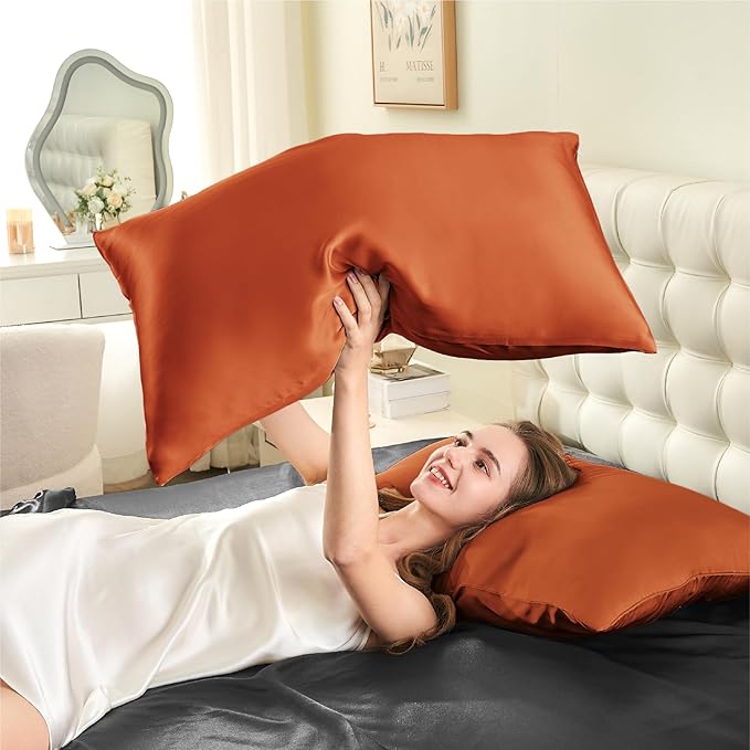 INFIIXSO Mulberry Silk Pillowcase for Hair and Skin, Silk Pillow Cases Queen Size with Hidden Zipper 20x30 Inches, Super Smooth and Soft Cooling Pillow Cases for Hot Sleepers(Orange, 1 Pack) - Bloomnest