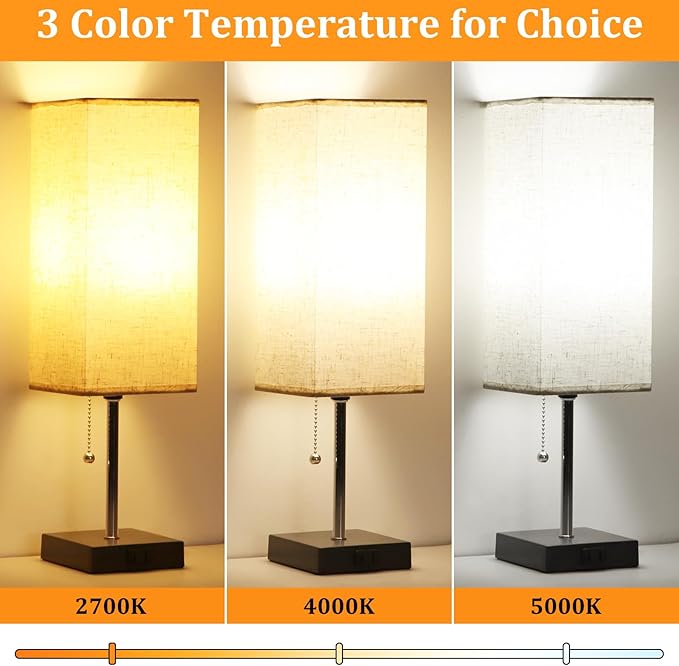Table Lamp for Bedroom set of 2,3-Color Bedside Lamps with Pull Chain Table Lamps for Nightstand with AC Outlets,18'' Night Light Lamps with 2 Bulb Lamps for Living Room Kids Office Decor（Black+Cream） - Bloomnest