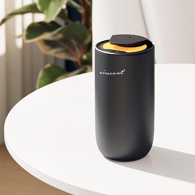 The AirScent Mini Waterless Diffuser for for Homes, Offices, Spas and Hotels - Titanium Black Finish - Fragrance Oil Aromatherapy Diffuser for Aesthetic Scenting -15 mL Capacity - Night Light Feature - Bloomnest