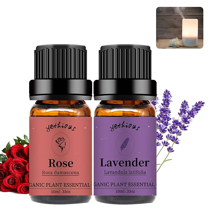 yethious 2 Pack Lavender Rose Essential Oil Set 100% Pure Organic Lavender Aromatherapy Oil Rose Fragance Oil for Diffuser Essential Oil Set - Bloomnest