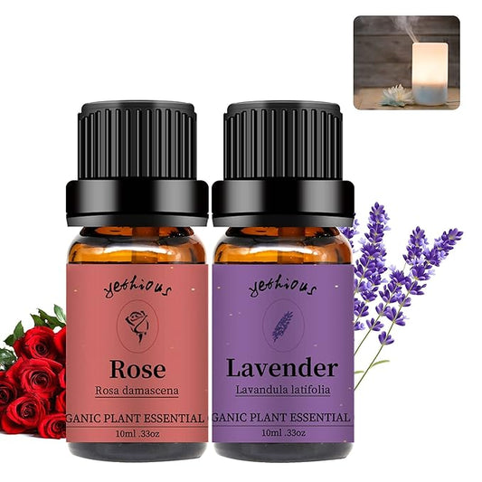 yethious 2 Pack Lavender Rose Essential Oil Set 100% Pure Organic Lavender Aromatherapy Oil Rose Fragance Oil for Diffuser Essential Oil Set - Bloomnest