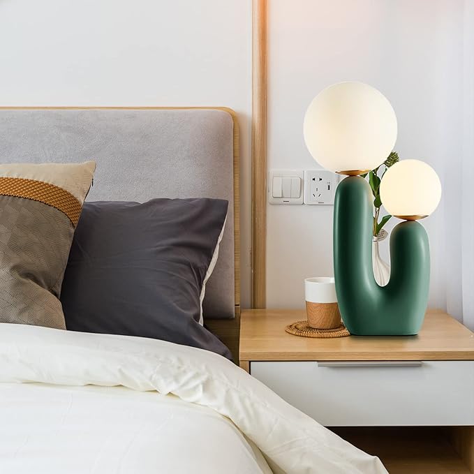 Arturesthome Nightstand Desk Lamp, Creative Nordic Living Room Bedside Bedroom Table Lamp with Light Bulbs, Green - Bloomnest
