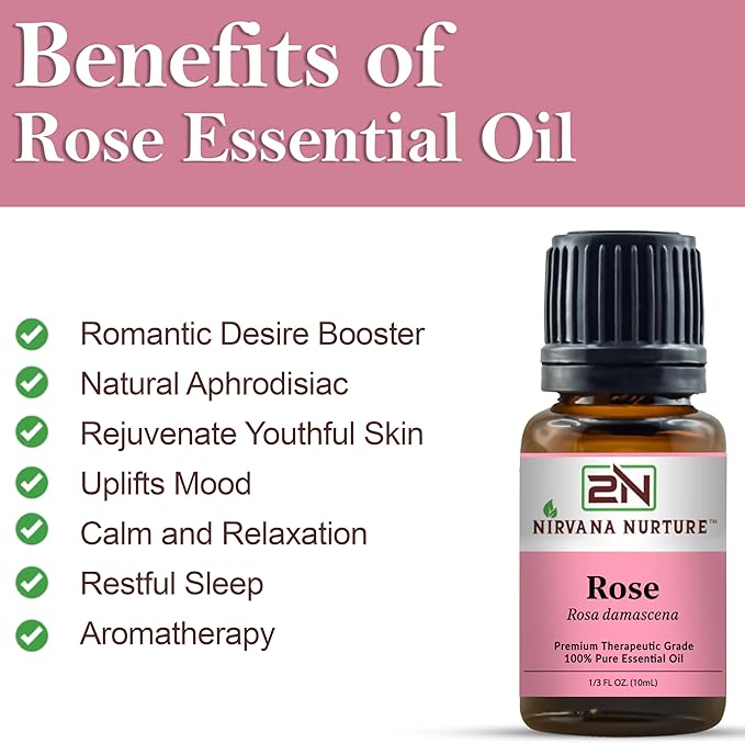 Rose Essential Oil, 100% Pure Undiluted, Aromatherapy Oil for Diffuser, Hair & Skin Care NirvanaNurture