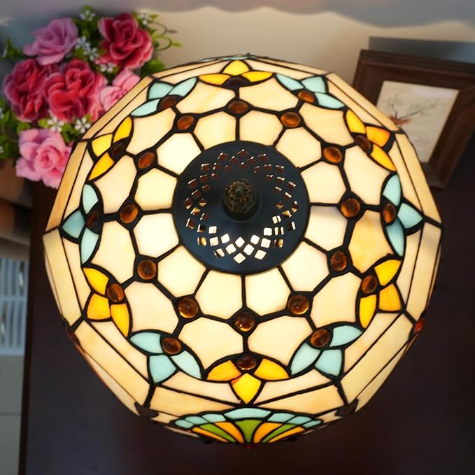 Tiffany Lamp Stained Glass lamp 12 inches Bedside Table Lamps for Living Room Bedroom Dorm Kitchen Home Decor Festival Birthday Gift,Yellow Baroque - Bloomnest
