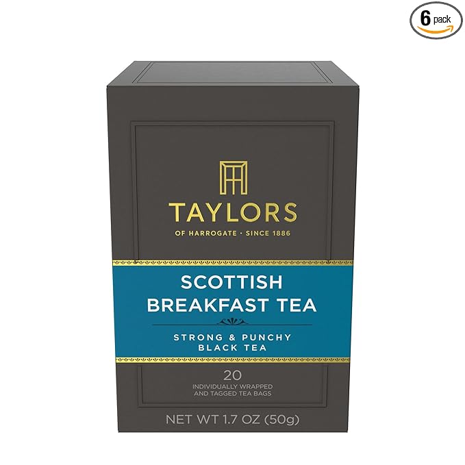 Taylors of Harrogate Scottish Breakfast Black Tea Individually Wrapped Bags, 20 Count (Pack of 6), Strong, Malty and Full, Caffeinated, Enjoy Hot or Iced, 120 Teabags Total - Bloomnest