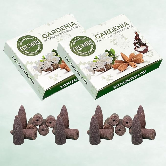 TRUMIRI Gardenia Backflow Incense Cones - Total 20 Incense Cones Waterfall - Dual Pack of 10 Incense Backflow Cones - Waterfall Incense Cones - Incense Waterfall Cones TRUMIRI