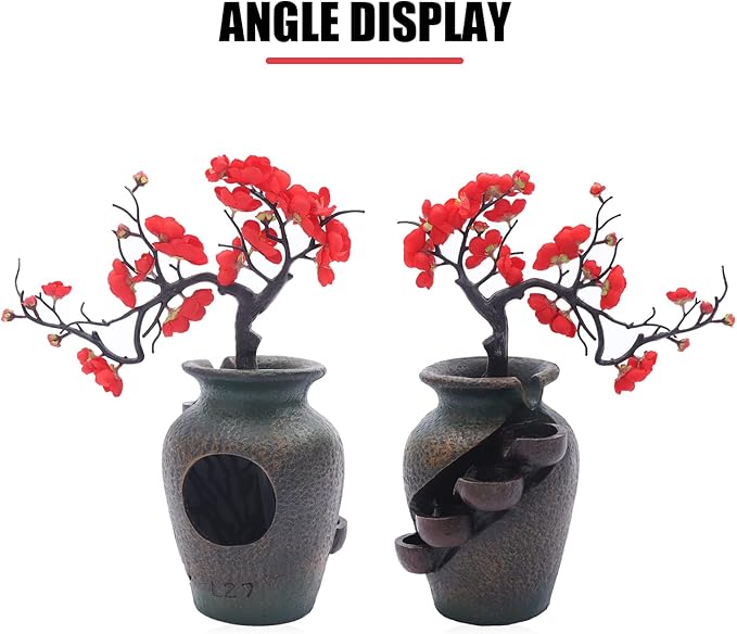 Tabletop Fountains Indoor Water Fountains Flower Vase Fountain with Water Flow & Artificial Bouquet, Mini Tabletop Waterfall Fountain, Desktop Fountain for Office (Style 12)