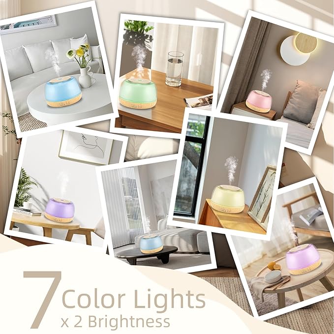 300ml Essential Oil Diffuser with Remote Control, 7-Color LED Lights, 4 Timer Modes, Quiet Ultrasonic Aromatherapy for Home, Office, Room, Small & Stylish Design - Bloomnest