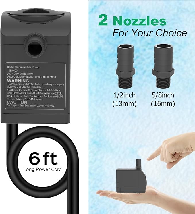 Submersible Pump 300GPH Ultra Quiet with Over Heating Protection 6ft High Lift for Fountains, Hydroponics, Ponds, Aquariums & More… - Bloomnest