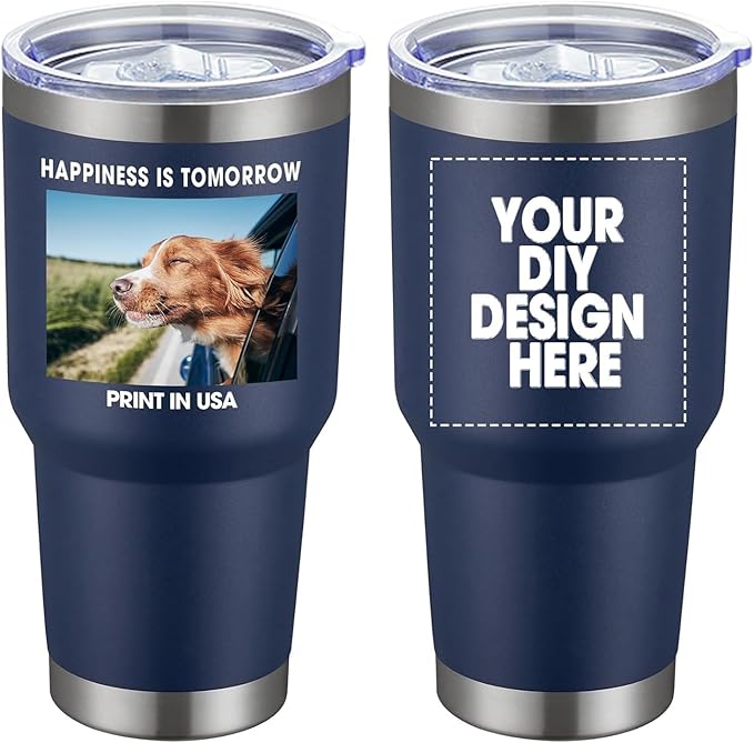 Personalized Custom Tumbler Print in USA 30oz Stainless Steel Coffee Cup with Lid & Straw Double Wall Insulated Tumbler with Colorful Text Logo Photo - Bloomnest