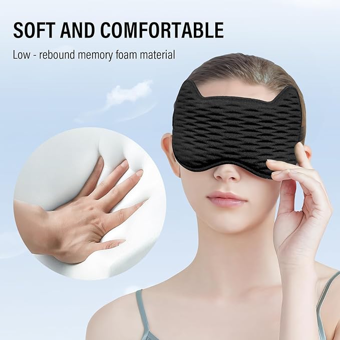 Sleep Eye Mask for Women Men, 100% Blackout 3D Contoured Cup Sleeping Mask with Adjustable Strap, Soft Breathable Memory Foam Blindfold, No Eye Pressure Eye Cover Eyeshade for Night Sleep(Black) - Bloomnest