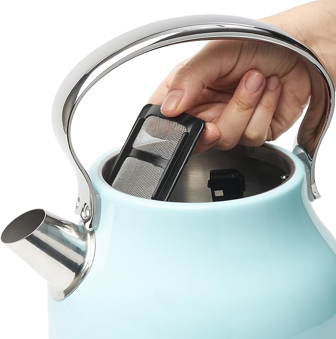 Haden Heritage 1.7 Liter Stainless Steel Electric Kettle, Hot Water Kettle with 360-Degree Base and Auto Shutoff, Turquoise & Chrome - Bloomnest