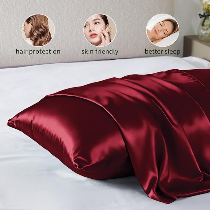 Silk Pillowcase for Hair and Skin Mulberry Silk Pillowcase Soft Breathable Smooth Both Sided Natural Silk Pillowcase with Zipper Beauty Sleep Silk Pillow Case 1 Pack for Gift(Standard,Red) - Bloomnest