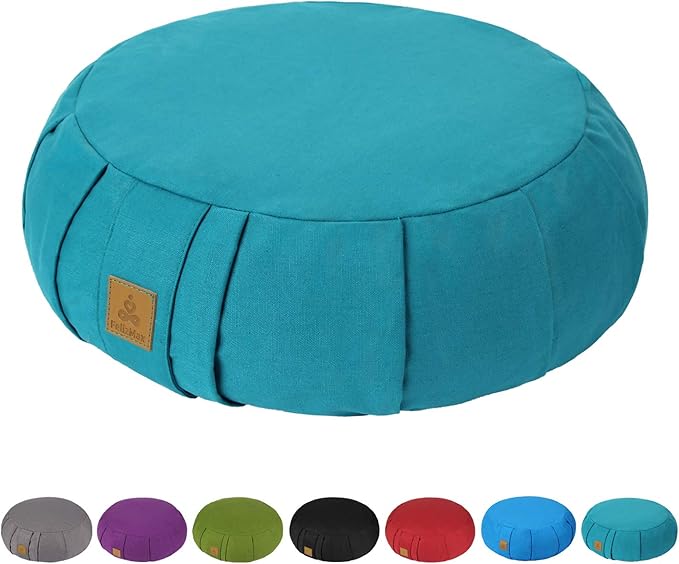 Round Zafu Meditation Cushion D=16" H=5.5" Zabuton Meditation Pillow Yoga Bolster Yoga Pillow Floor seat Zippered Organic Cotton Cover Natural Buckwheat kneeling pillow-Large