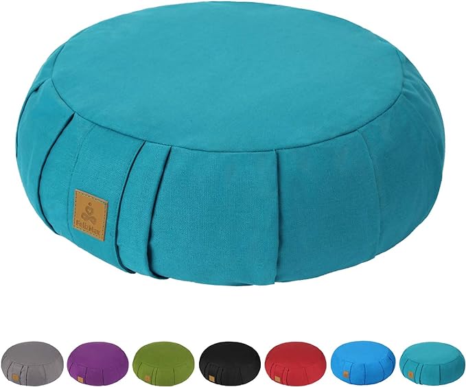 Round Zafu Meditation Cushion D=16" H=5.5" Zabuton Meditation Pillow Yoga Bolster Yoga Pillow Floor seat Zippered Organic Cotton Cover Natural Buckwheat kneeling pillow-Large - Bloomnest