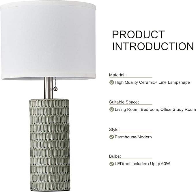 Table Lamps for Living Room Set of 2, Ceramic Table Lamps for Bedroom, 20" Modern Lamps for Night Stands, Green - Bloomnest