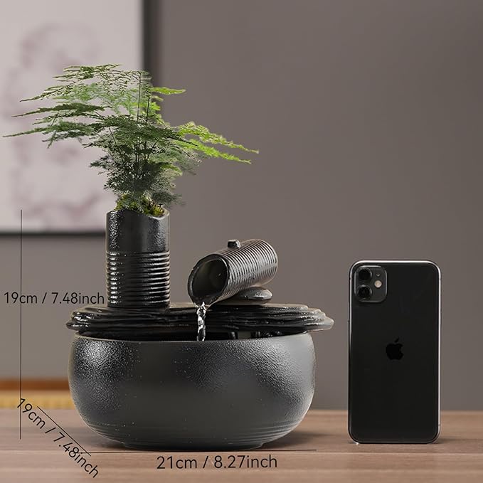 Ceramic Indoor Tabletop Water Fountain - Zen Cascades Decorations Feng Shui Waterfall Decor, Zen Meditation Soothing Sound for Home Office Desk, Good Luck Gift - Bloomnest