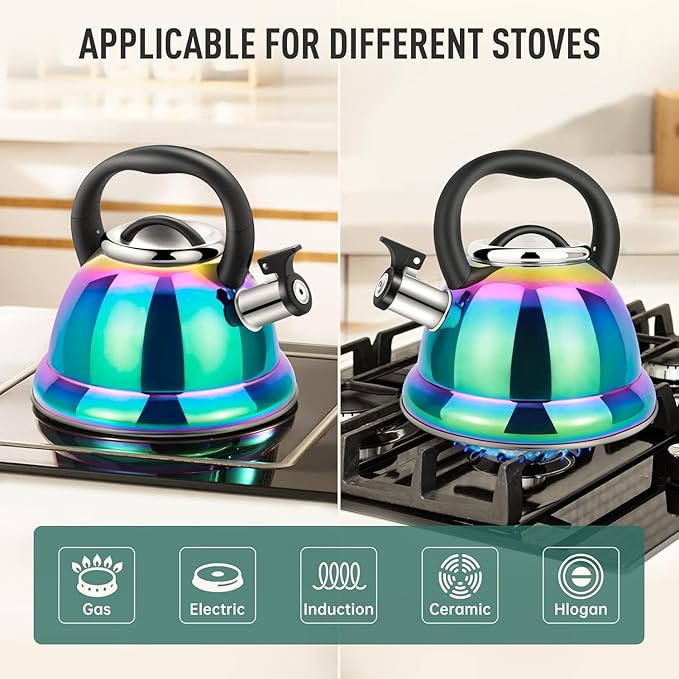 Tea Kettle, Kettle 3.7QT, Tea Pot Whistling 316 Stainless Steel, Tea Kettle Stovetop with Cool Folding Handle, Kettle Teapot Rainbow Induction for Boiling Water, Mirror Finish - Bloomnest