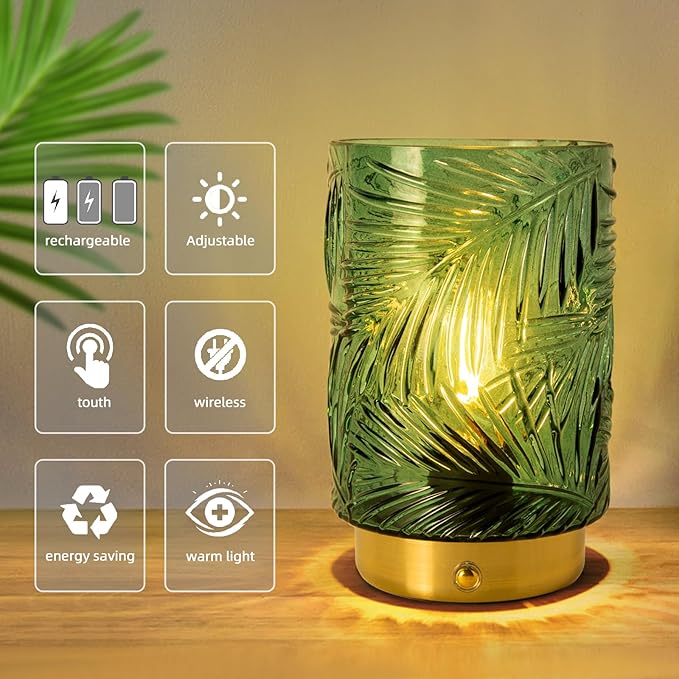 Rechargeable Battery Powered Lamp, Cordless Emergency Lamps for Power Outage, Decorative Small Accent Lamps for Entryway/Stairway/Bathroom/Corner, Dimmable Glass Battery Operated Table Lamp Indoor - Bloomnest