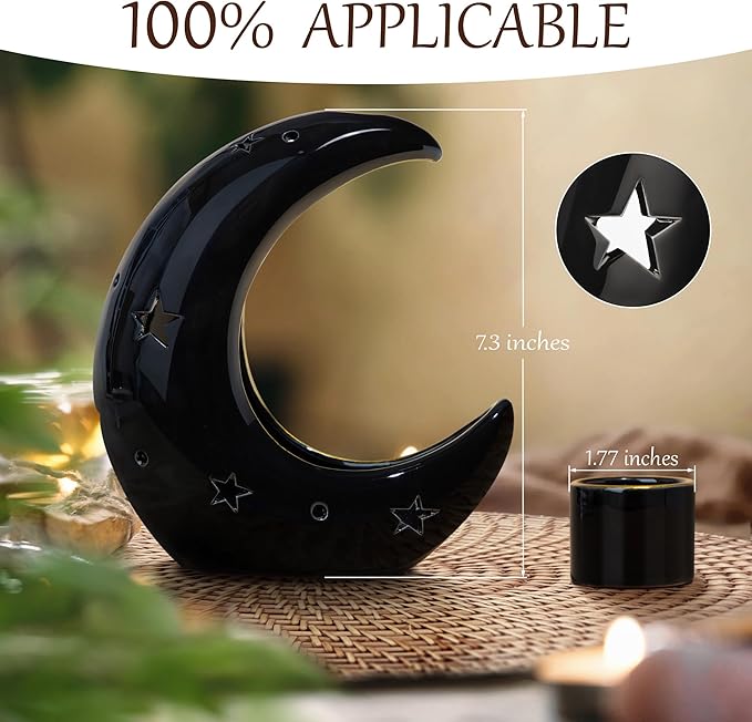 ZenBless Moon Versatile Ceramic Backflow Incense Holder and Burner Waterfall,for Burning Sage, Palo Santo, Backflow Cone and Candle,Aromatherapy Ornament Home Room Decor,the Ideal Present (Black) ZenBless