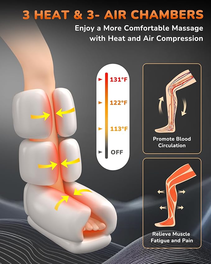Leg Massager with Heat and Compression : Foot and Calf Massager for Circulation and Pain Relief, Sequential Compression Boots with 6 Modes, 9 Intensity, 3 Heat for Mom, Dad, Him, Her - Bloomnest
