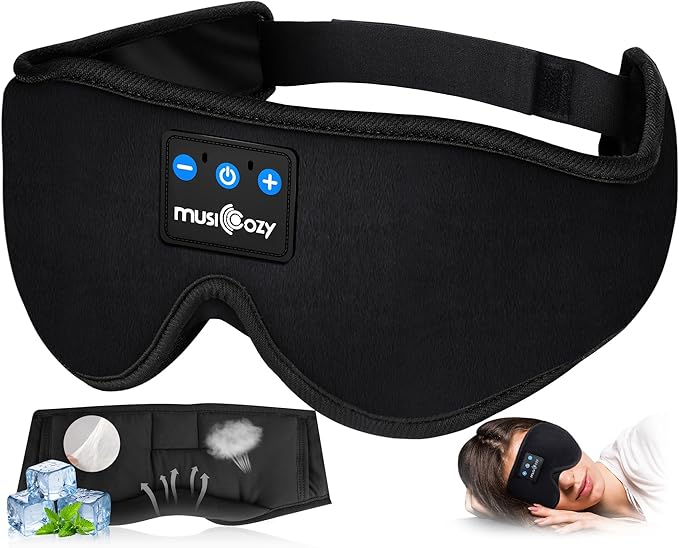 MUSICOZY Sleep Headphones, Bluetooth 5.4 Sleep Mask Headband Headphones Sleeping Eye Mask, Wireless Music Earbuds Earphones with HD Stereo Speakers for Side Sleepers, Cool Gadgets Unique Gift - Bloomnest